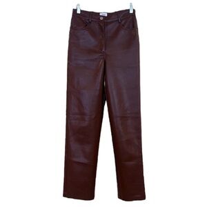 Wilfred The Melina Brown Faux Leather High Waist Classic Straight Leg Pants 4